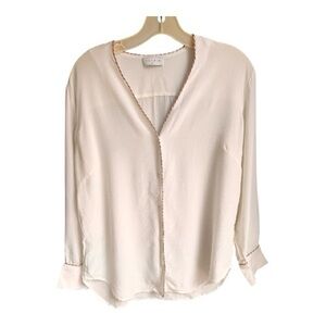 Sandro white silk blouse with red and blue piping trim Size 6